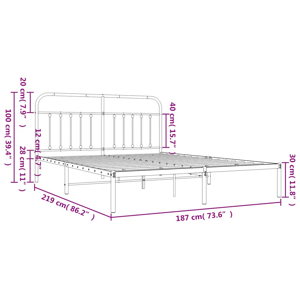 sengeramme med sengegavl 183x213 cm metal hvid