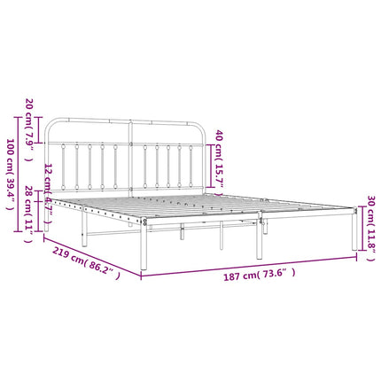 sengeramme med sengegavl 183x213 cm metal hvid