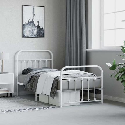 sengeramme med sengegavl og fodgærde 90x190 cm metal hvid
