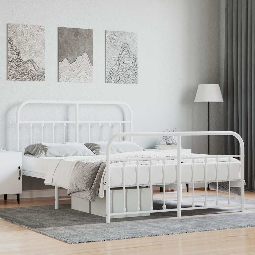 sengeramme med sengegavl og fodgærde 140x200 cm metal hvid