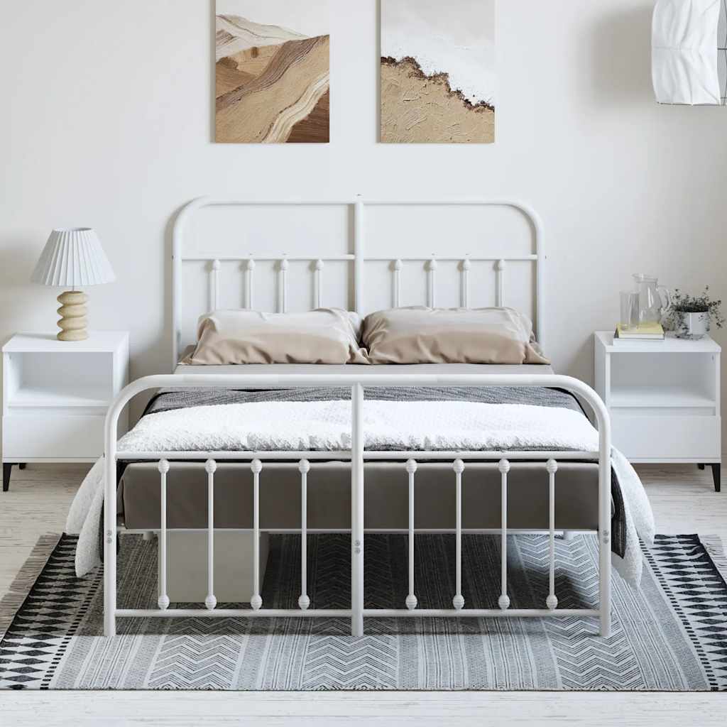 sengeramme med sengegavl og fodgærde 150x200 cm metal hvid