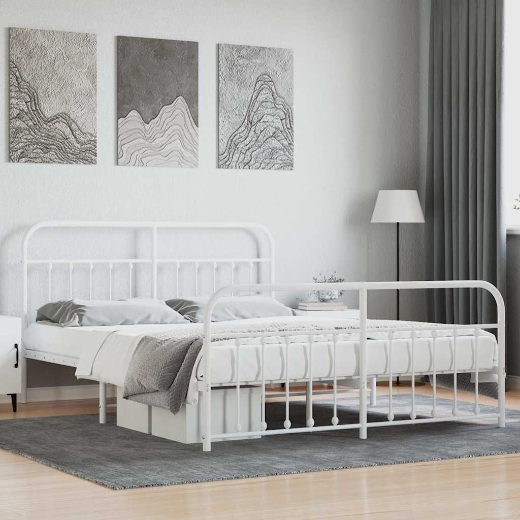 sengeramme med sengegavl og fodgærde 160x200 cm metal hvid