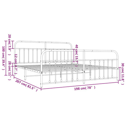 sengeramme med sengegavl og fodgærde 193x203 cm metal hvid