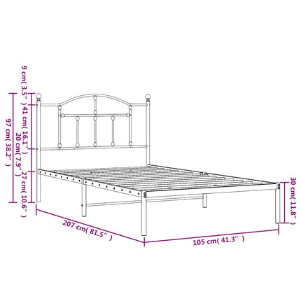 sengeramme med sengegavl 100x200 cm metal sort