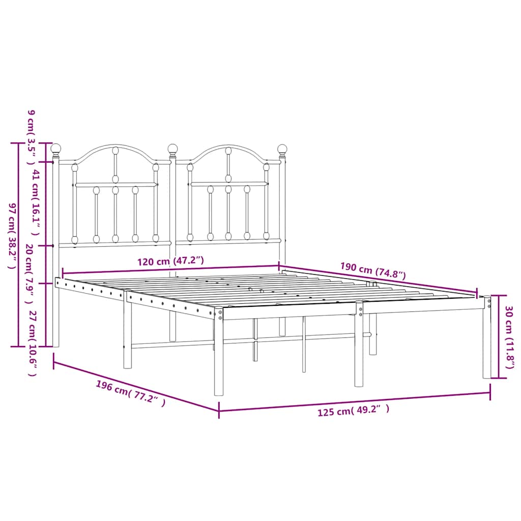 sengeramme med sengegavl 120x190 cm metal sort