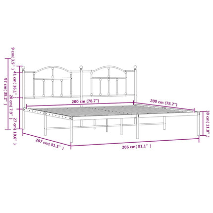 sengeramme med sengegavl 200x200 cm metal sort