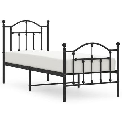sengeramme med sengegavl og fodgærde 75x190 cm metal sort