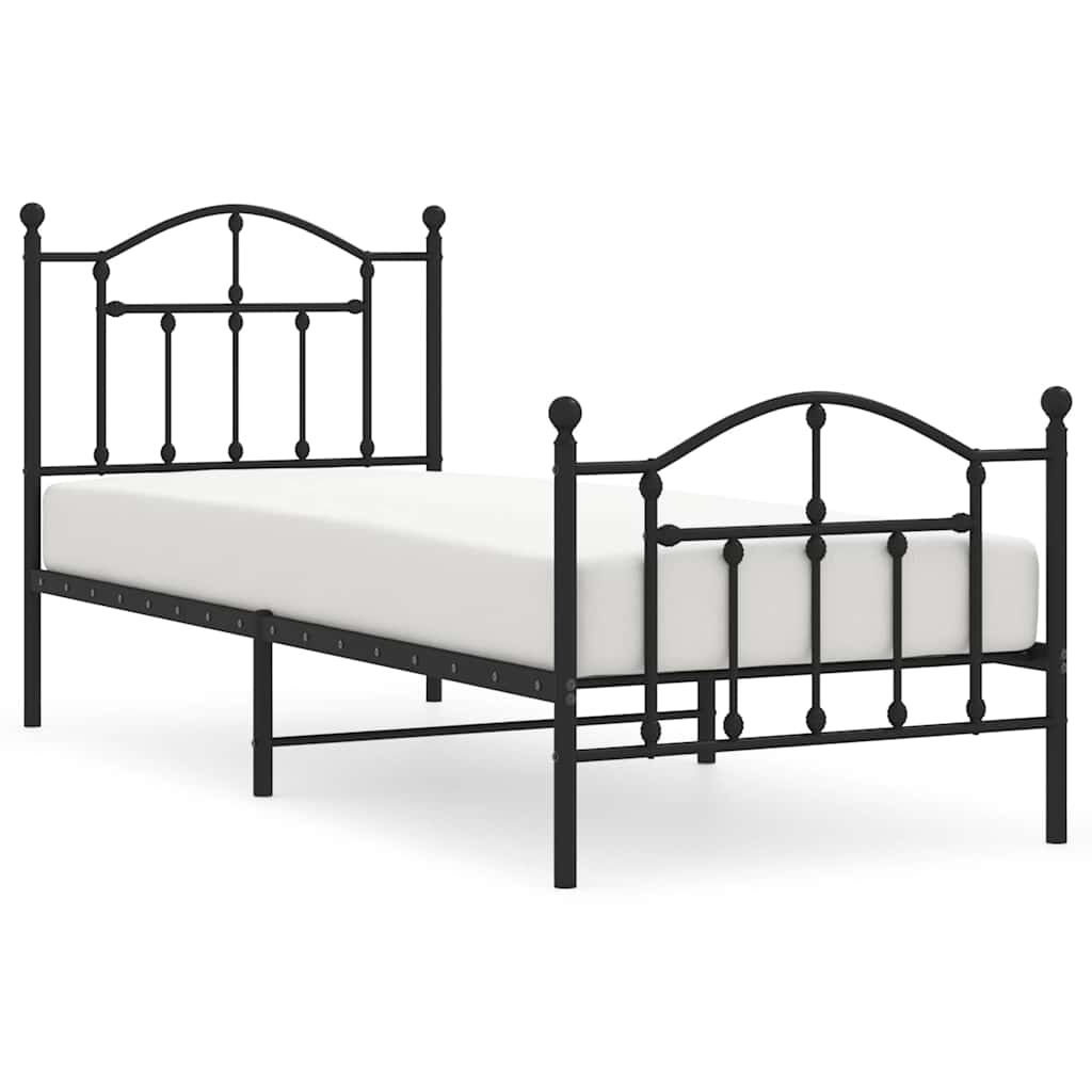 sengeramme med sengegavl og fodgærde 90x190 cm metal sort