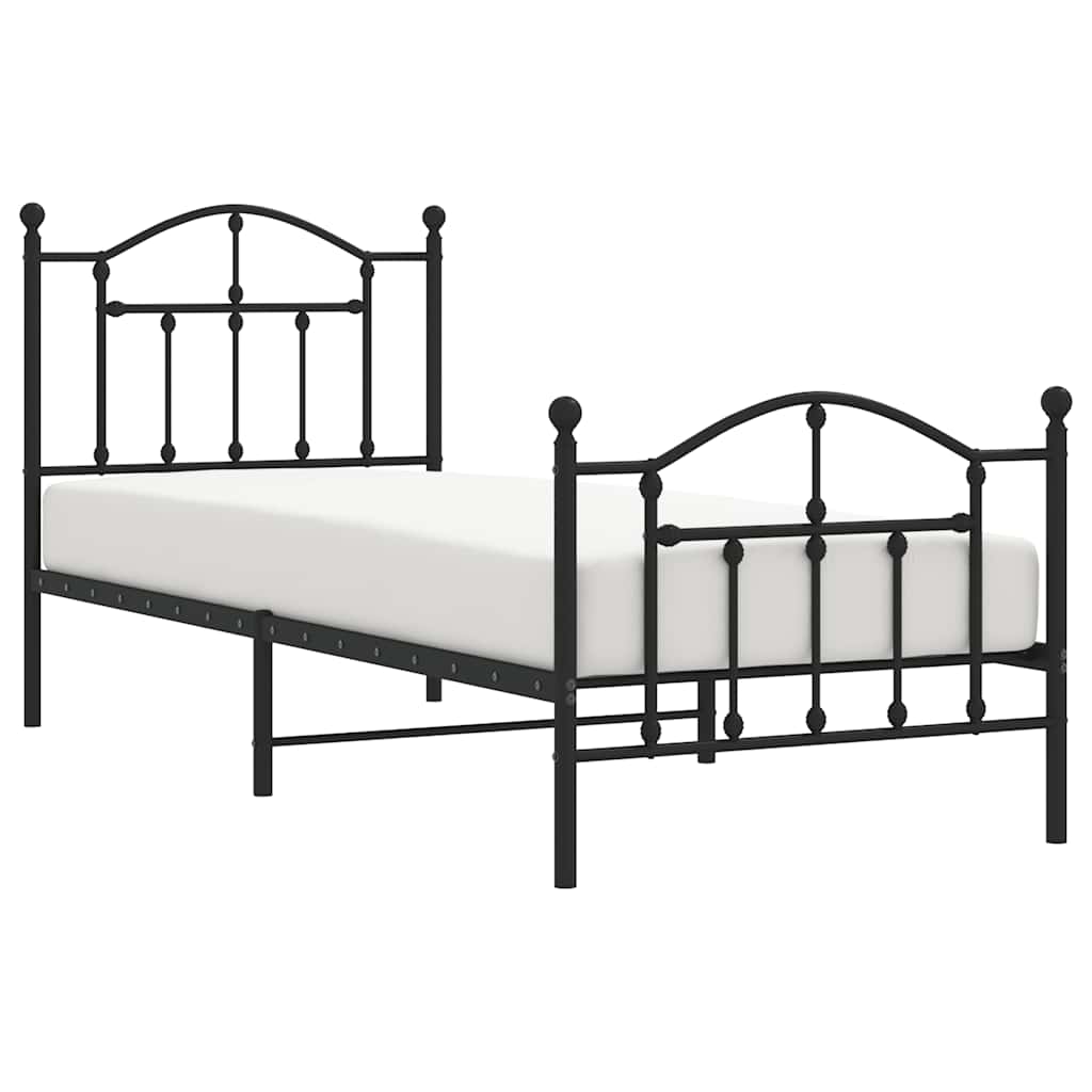 sengeramme med sengegavl og fodgærde 90x190 cm metal sort