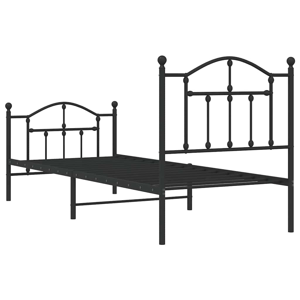 sengeramme med sengegavl og fodgærde 90x190 cm metal sort
