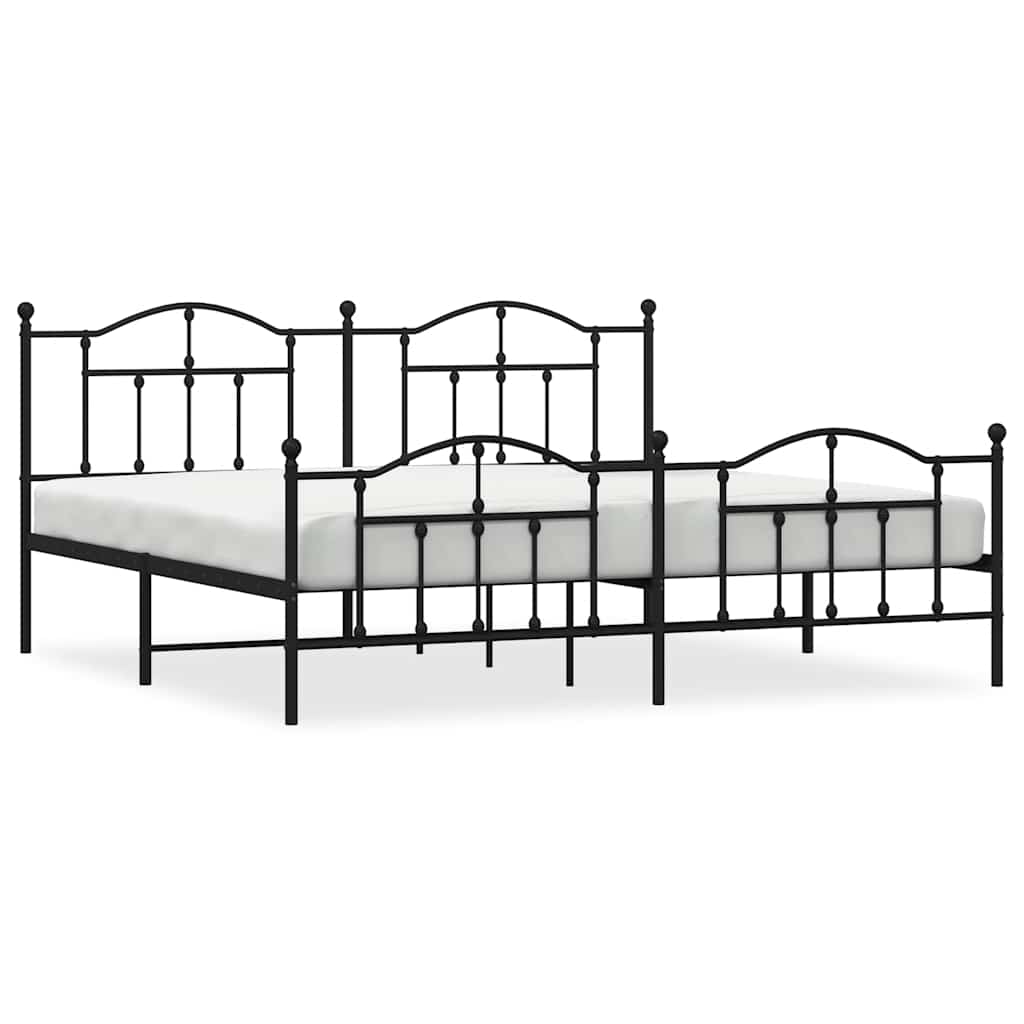 sengeramme med sengegavl og fodgærde 200x200 cm metal sort