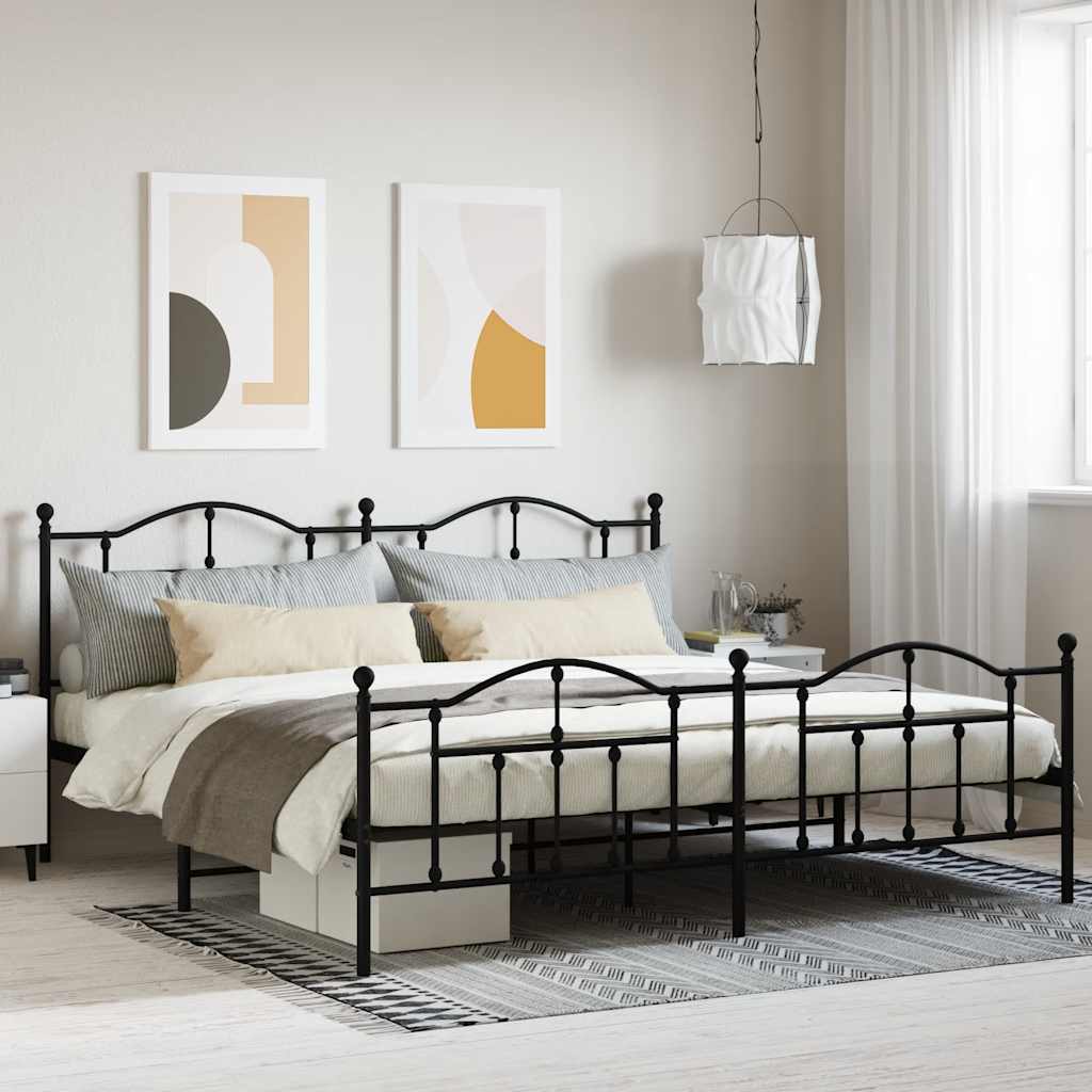 sengeramme med sengegavl og fodgærde 200x200 cm metal sort