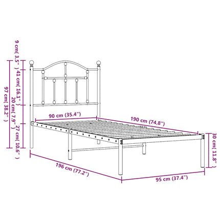 sengeramme med sengegavl 90x190 cm metal hvid