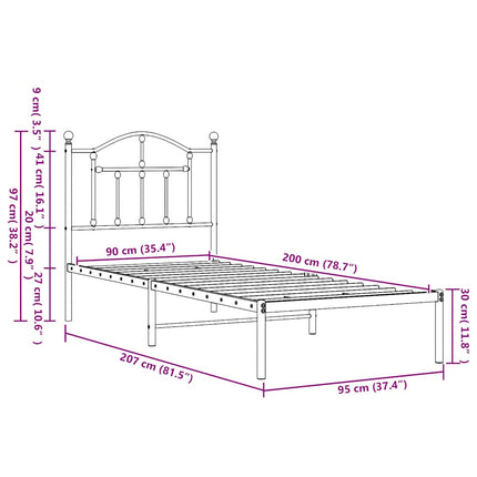 sengeramme med sengegavl 90x200 cm metal hvid