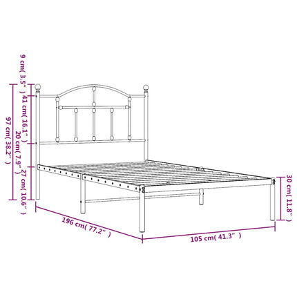 sengeramme med sengegavl 100x190 cm metal hvid