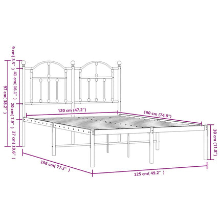 sengeramme med sengegavl 120x190 cm metal hvid