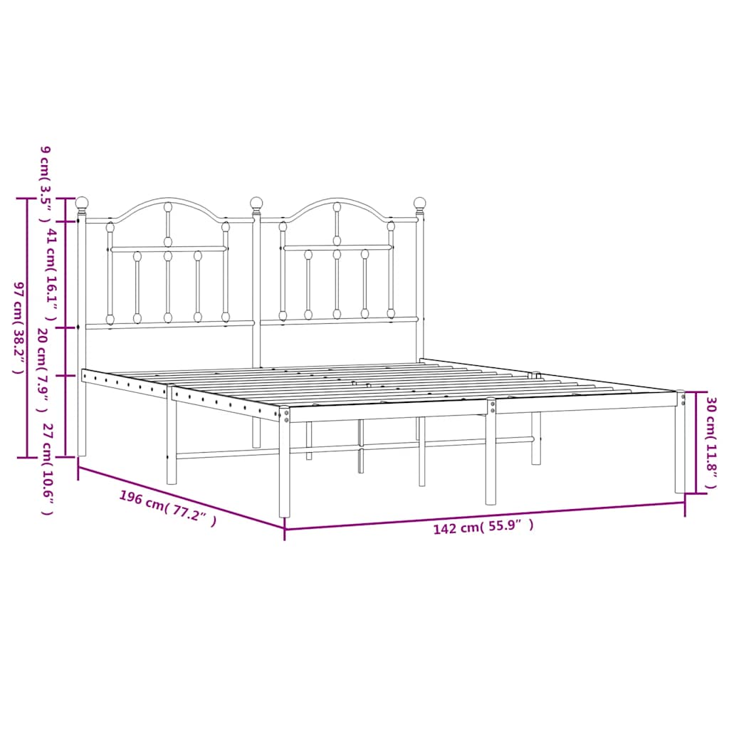 sengeramme med sengegavl 135x190 cm metal hvid