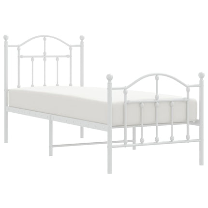 sengeramme med sengegavl og fodgærde 75x190 cm metal hvid