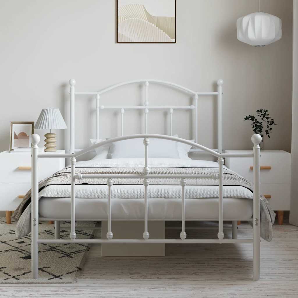 sengeramme med sengegavl og fodgærde 100x190 cm metal hvid