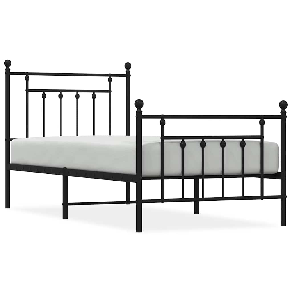 sengeramme med sengegavl og fodgærde 90x190 cm metal sort