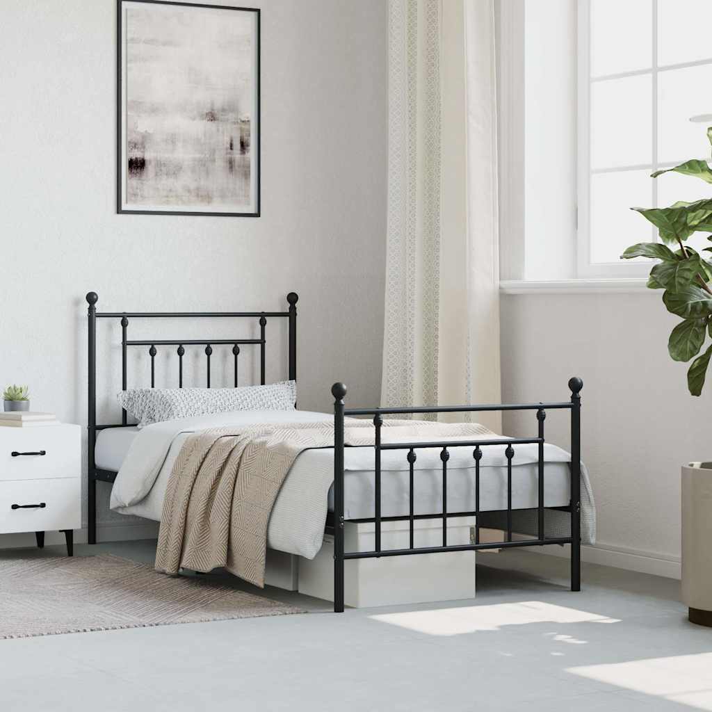 sengeramme med sengegavl og fodgærde 90x190 cm metal sort
