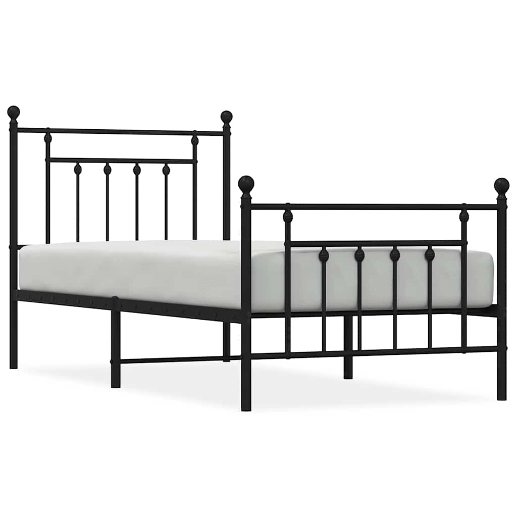 sengeramme med sengegavl og fodgærde 90x200 cm metal sort