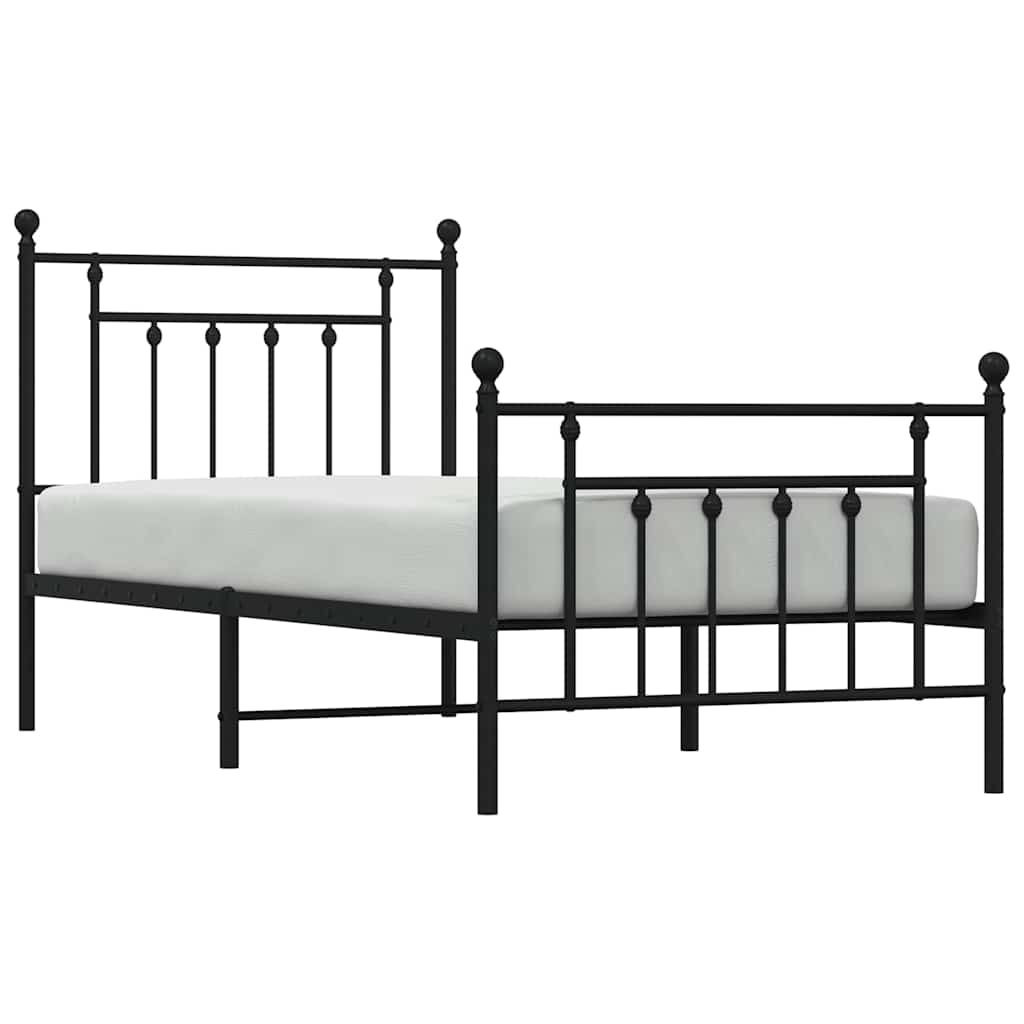 sengeramme med sengegavl og fodgærde 90x200 cm metal sort