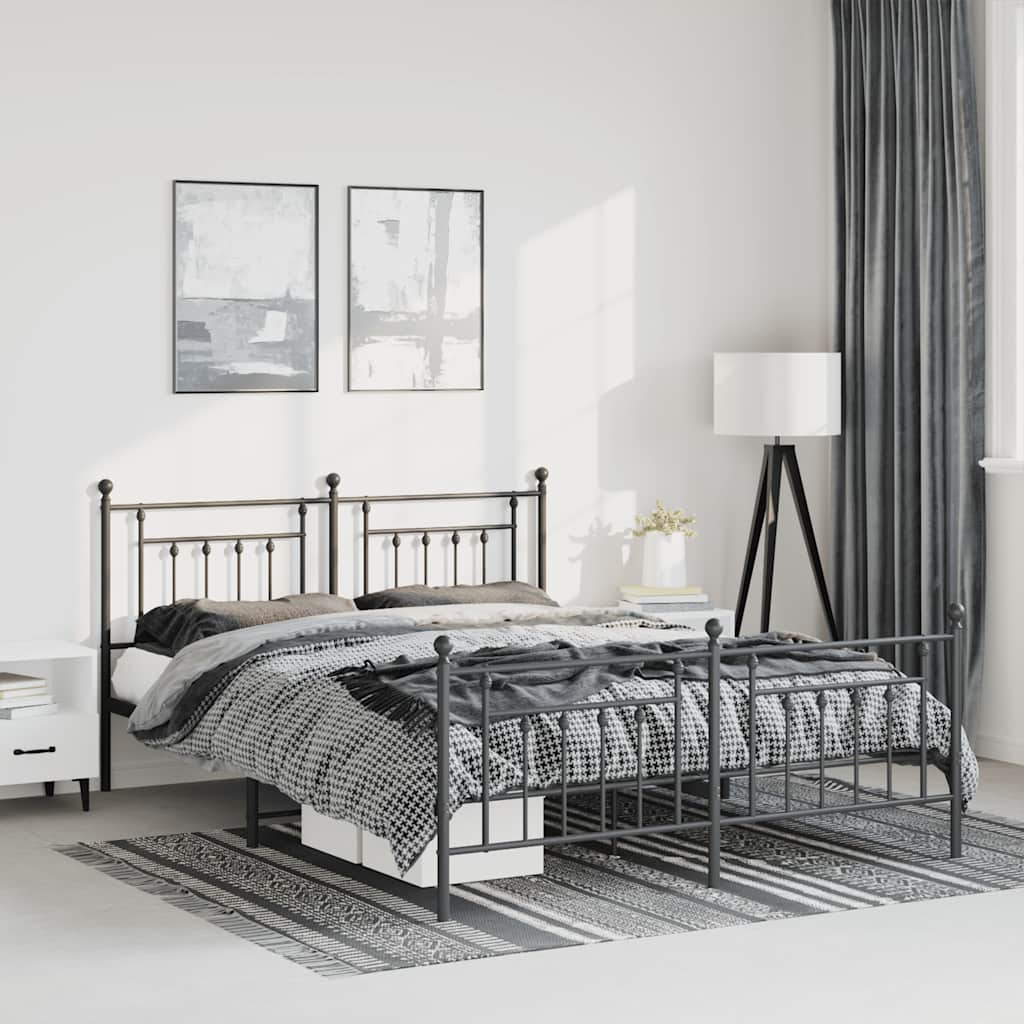 sengeramme med sengegavl og fodgærde 135x190 cm metal sort