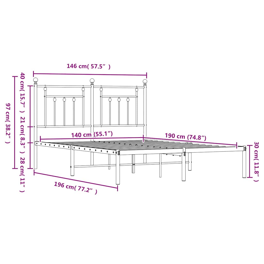 sengeramme med sengegavl 140x190 cm metal hvid