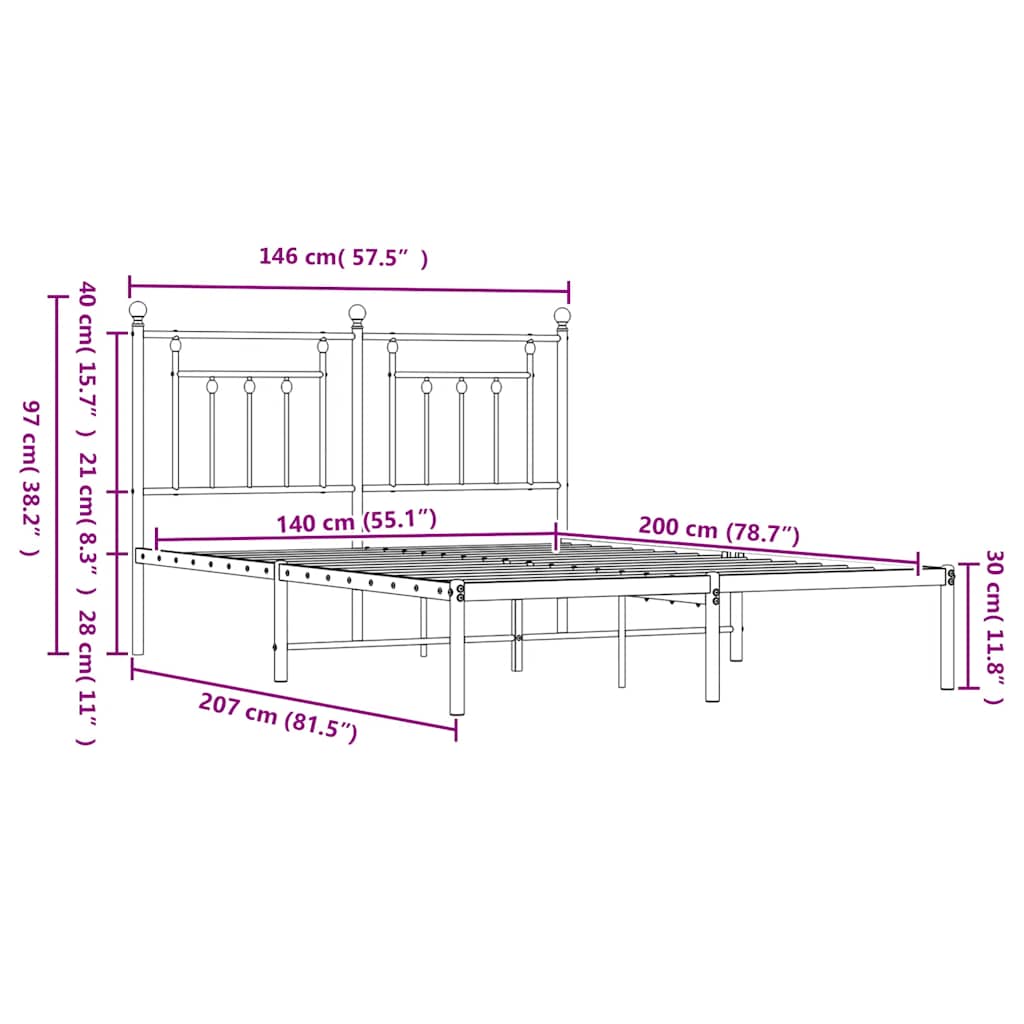 sengeramme med sengegavl 140x200 cm metal hvid