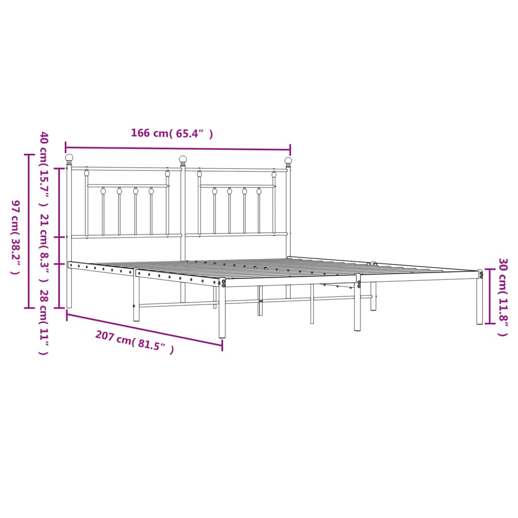 sengeramme med sengegavl 160x200 cm metal hvid