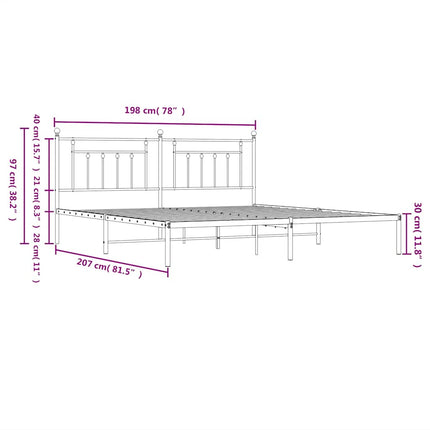 sengeramme med sengegavl 193x203 cm metal hvid
