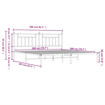 sengeramme med sengegavl 200x200 cm metal hvid