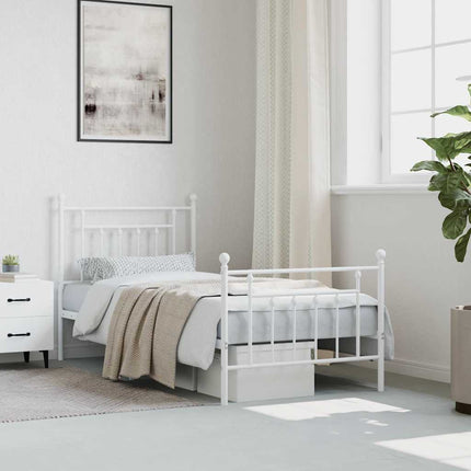 sengeramme med sengegavl og fodgærde 90x190 cm metal hvid