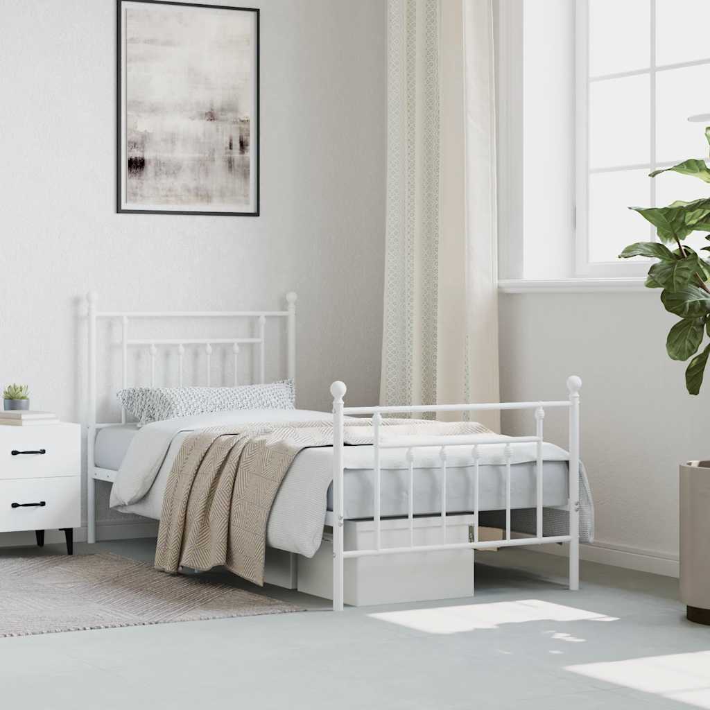 sengeramme med sengegavl og fodgærde 90x200 cm metal hvid