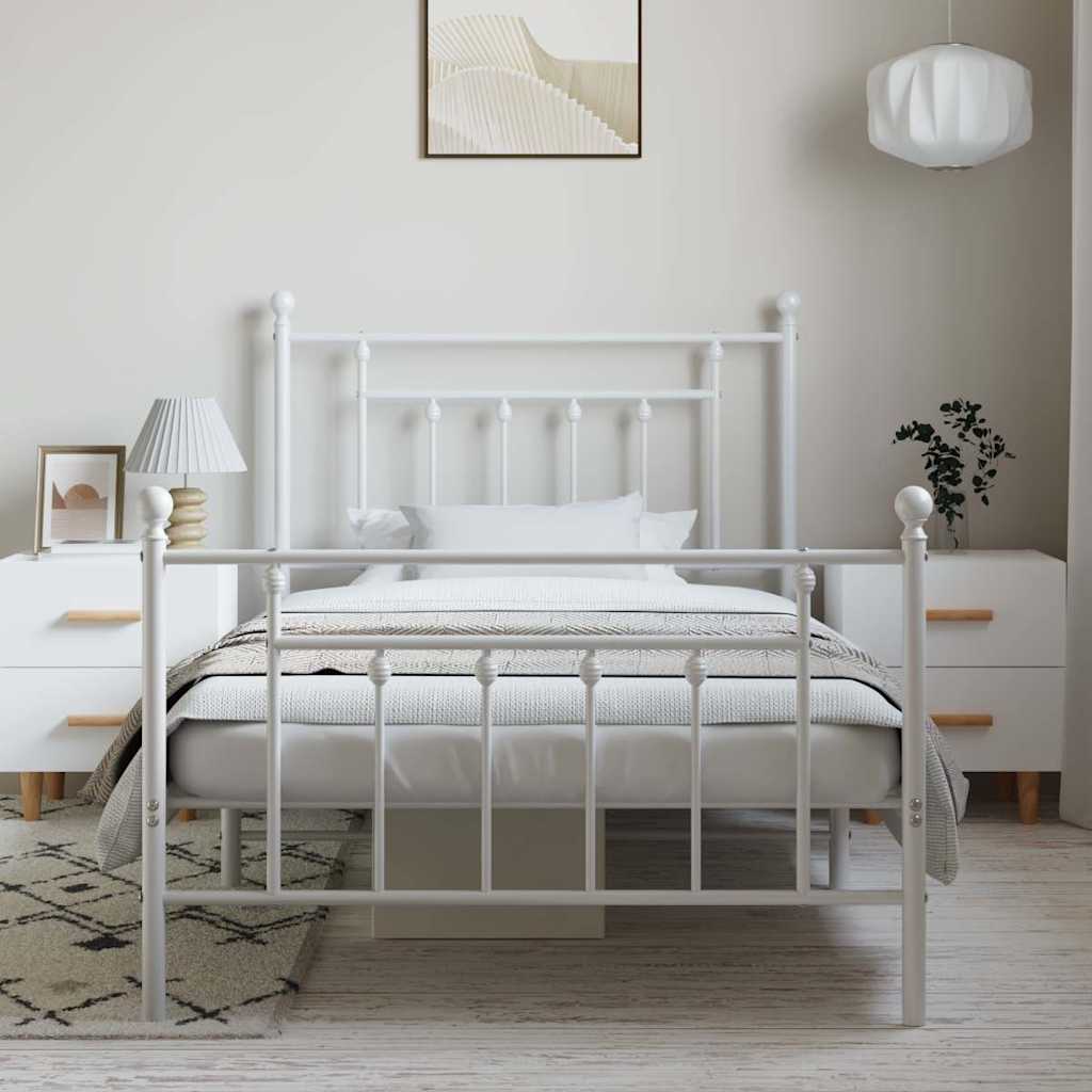 sengeramme med sengegavl og fodgærde 100x190 cm metal hvid