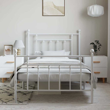 sengeramme med sengegavl og fodgærde 100x190 cm metal hvid