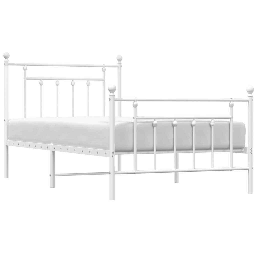 sengeramme med sengegavl og fodgærde 100x190 cm metal hvid