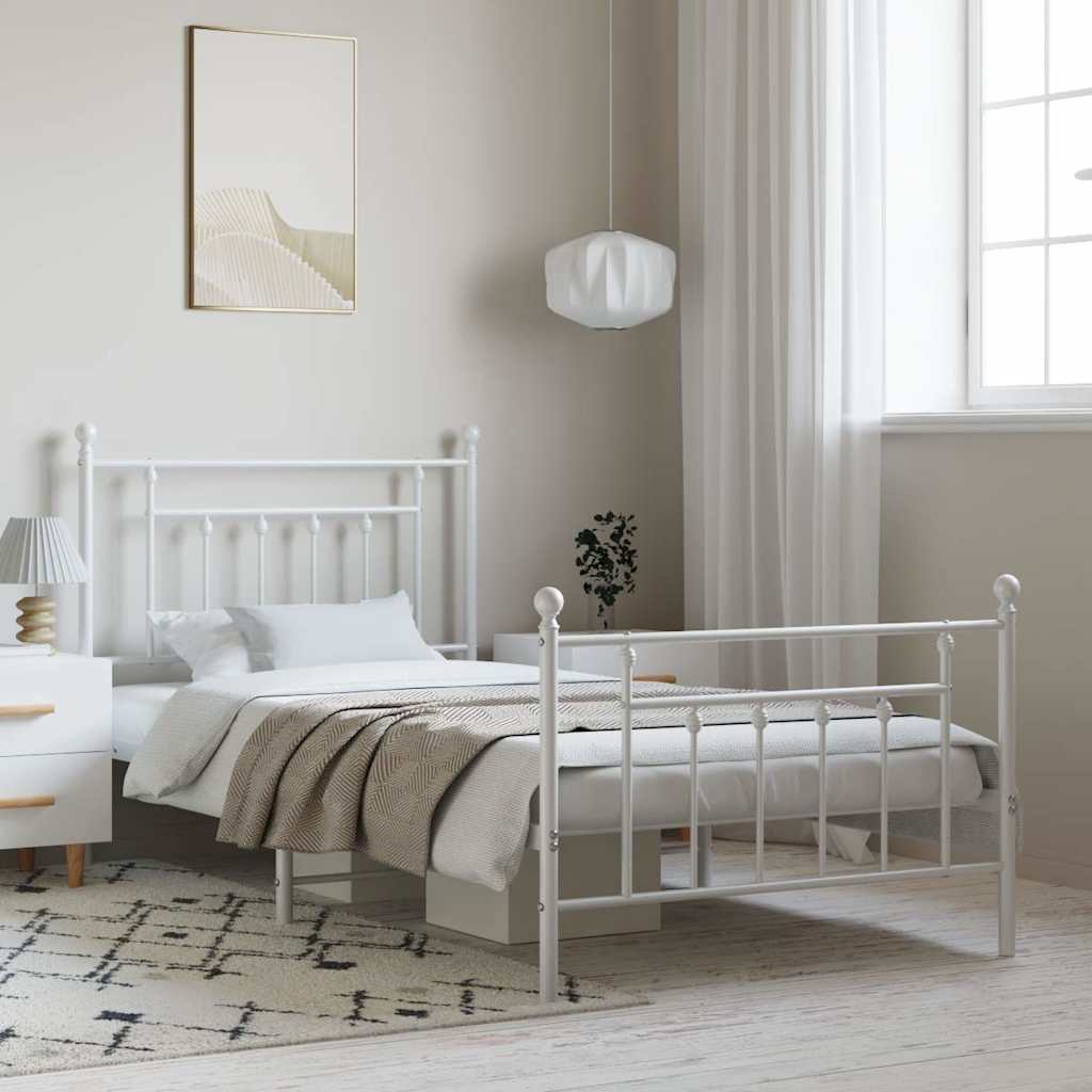 sengeramme med sengegavl og fodgærde 100x190 cm metal hvid