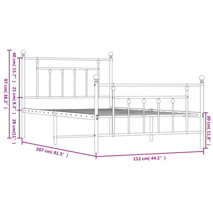 sengeramme med sengegavl og fodgærde 107x203 cm metal hvid