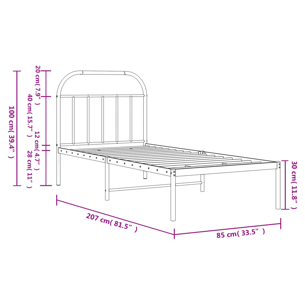sengeramme med sengegavl 80x200 cm metal sort