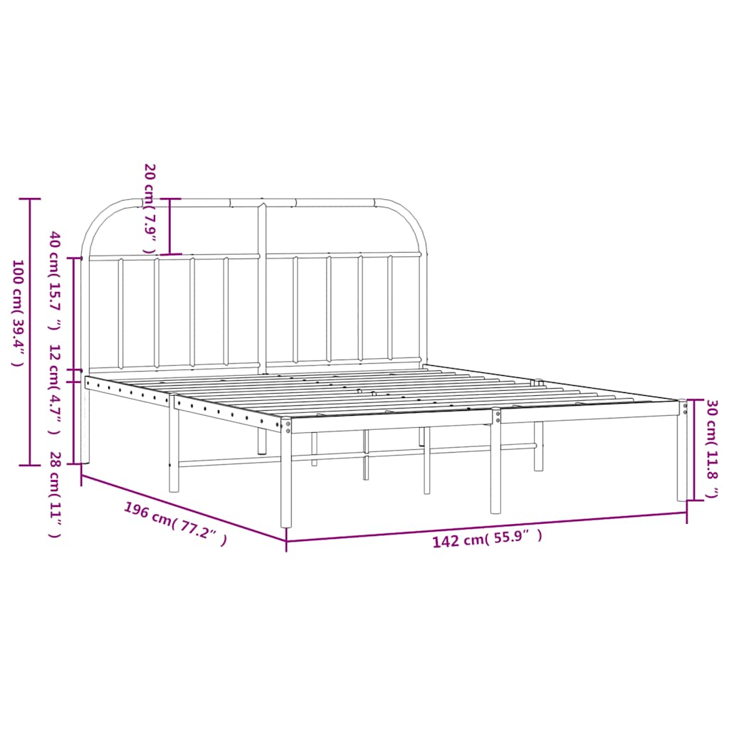 sengeramme med sengegavl 135x190 cm metal sort