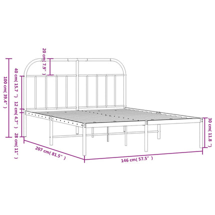 sengeramme med sengegavl 140x200 cm metal sort