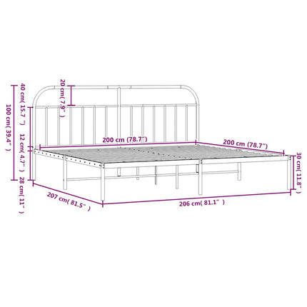 sengeramme med sengegavl 200x200 cm metal sort