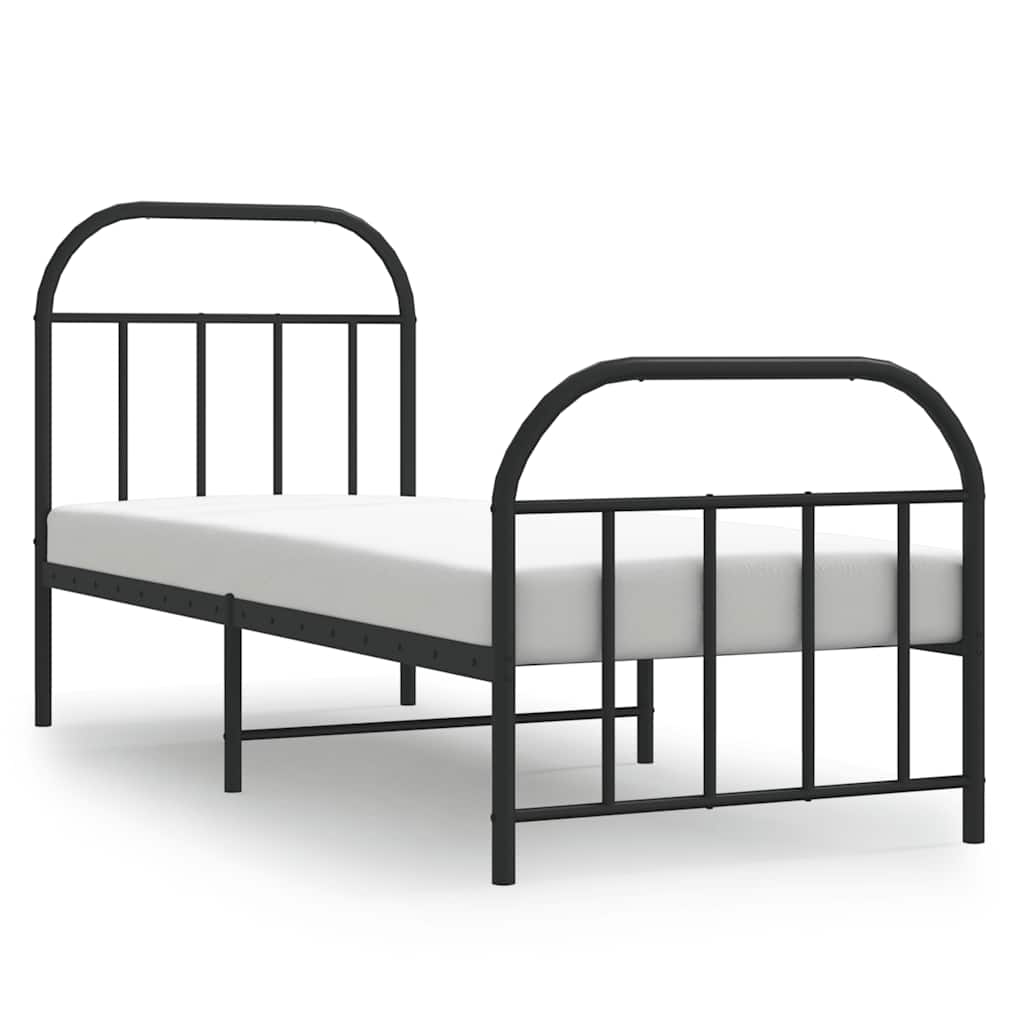 sengeramme med sengegavl og fodgærde 75x190 cm metal sort