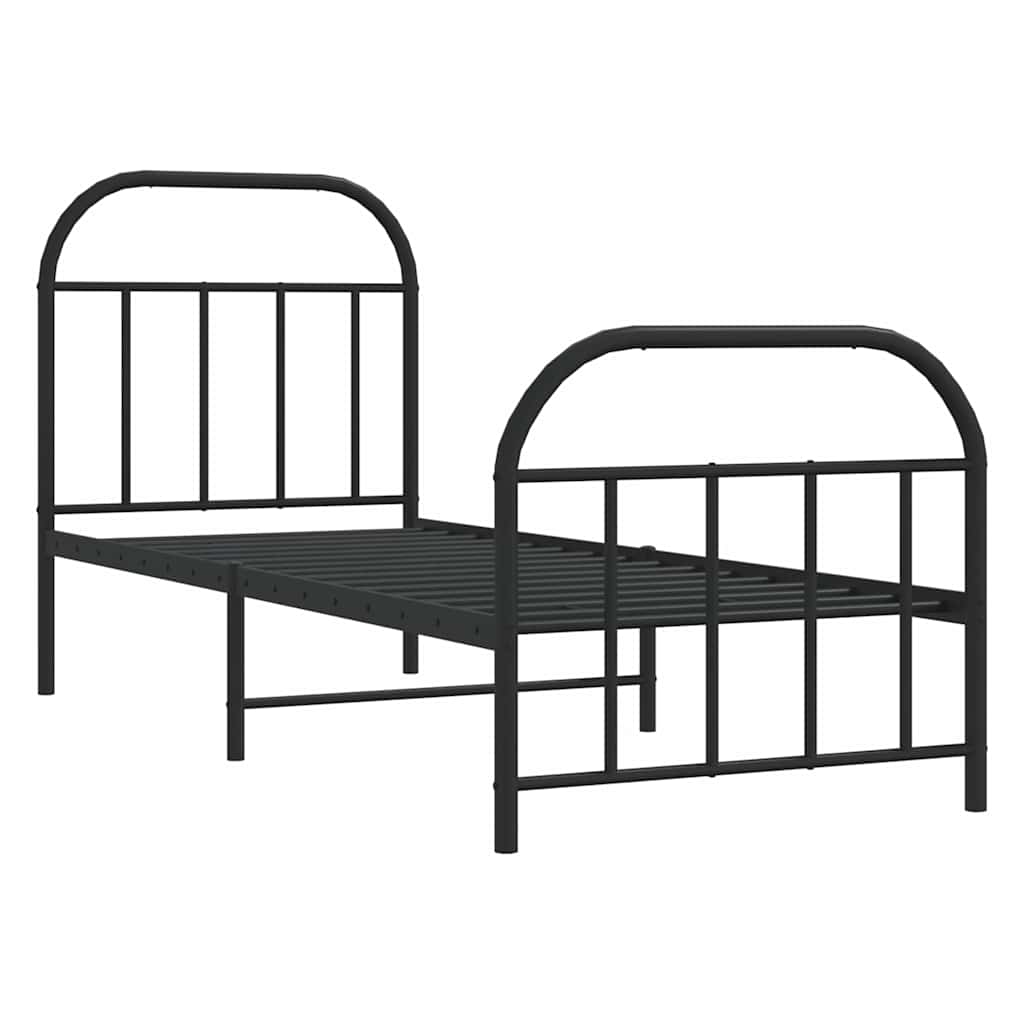 sengeramme med sengegavl og fodgærde 75x190 cm metal sort