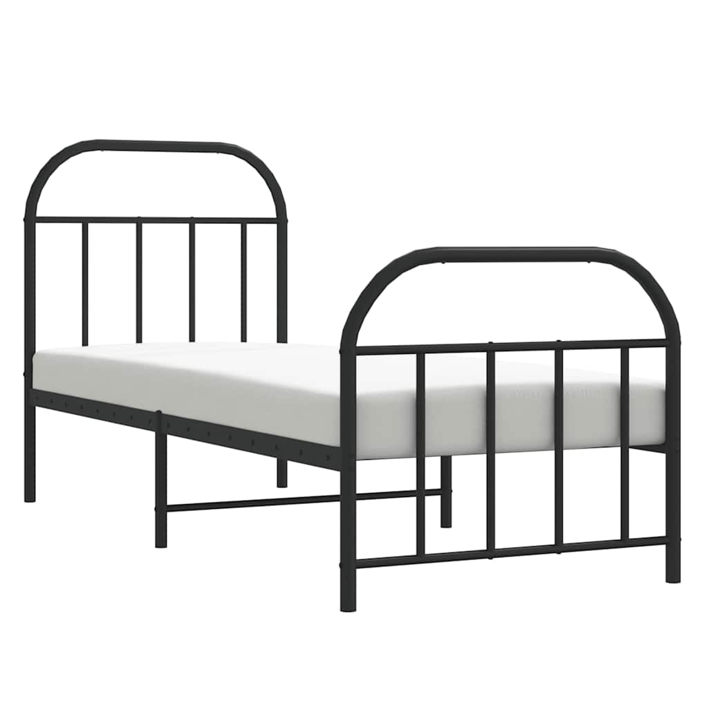 sengeramme med sengegavl og fodgærde 75x190 cm metal sort