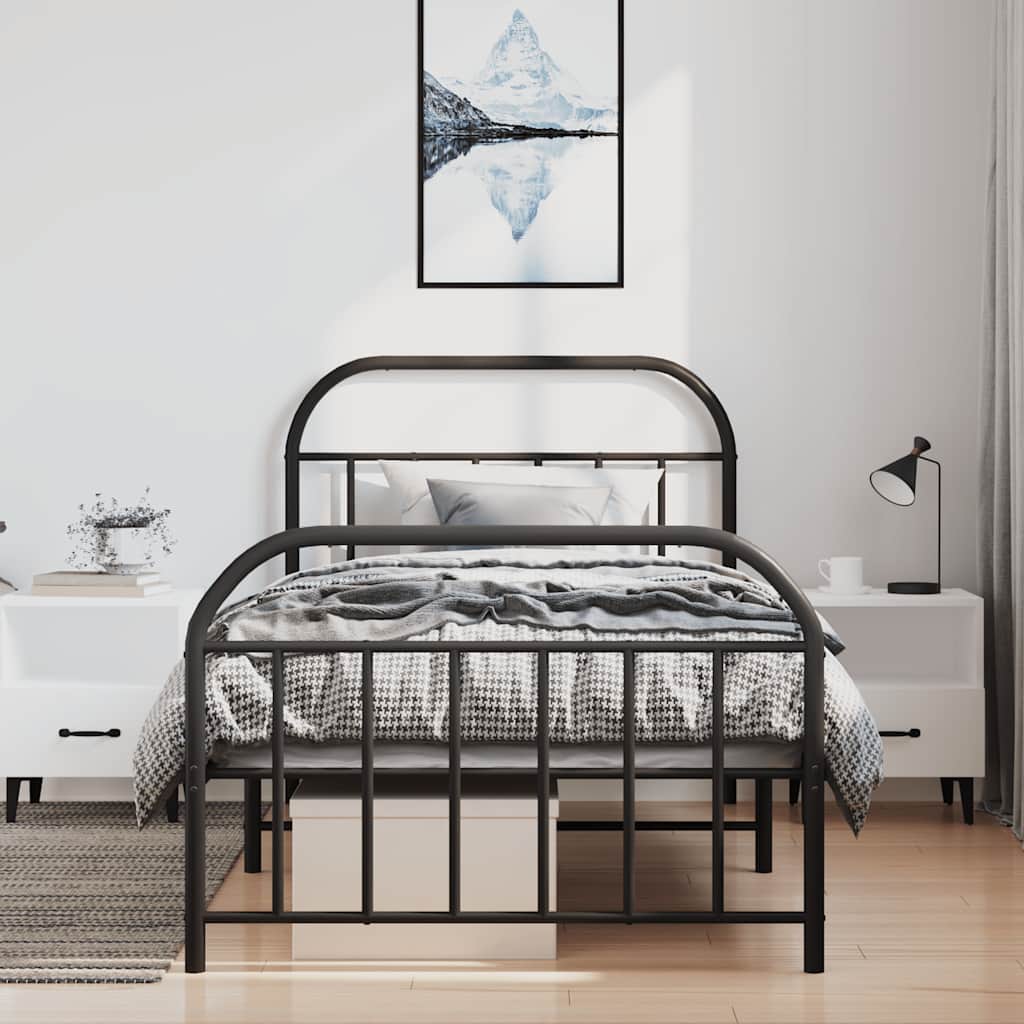 sengeramme med sengegavl og fodgærde 100x190 cm metal sort