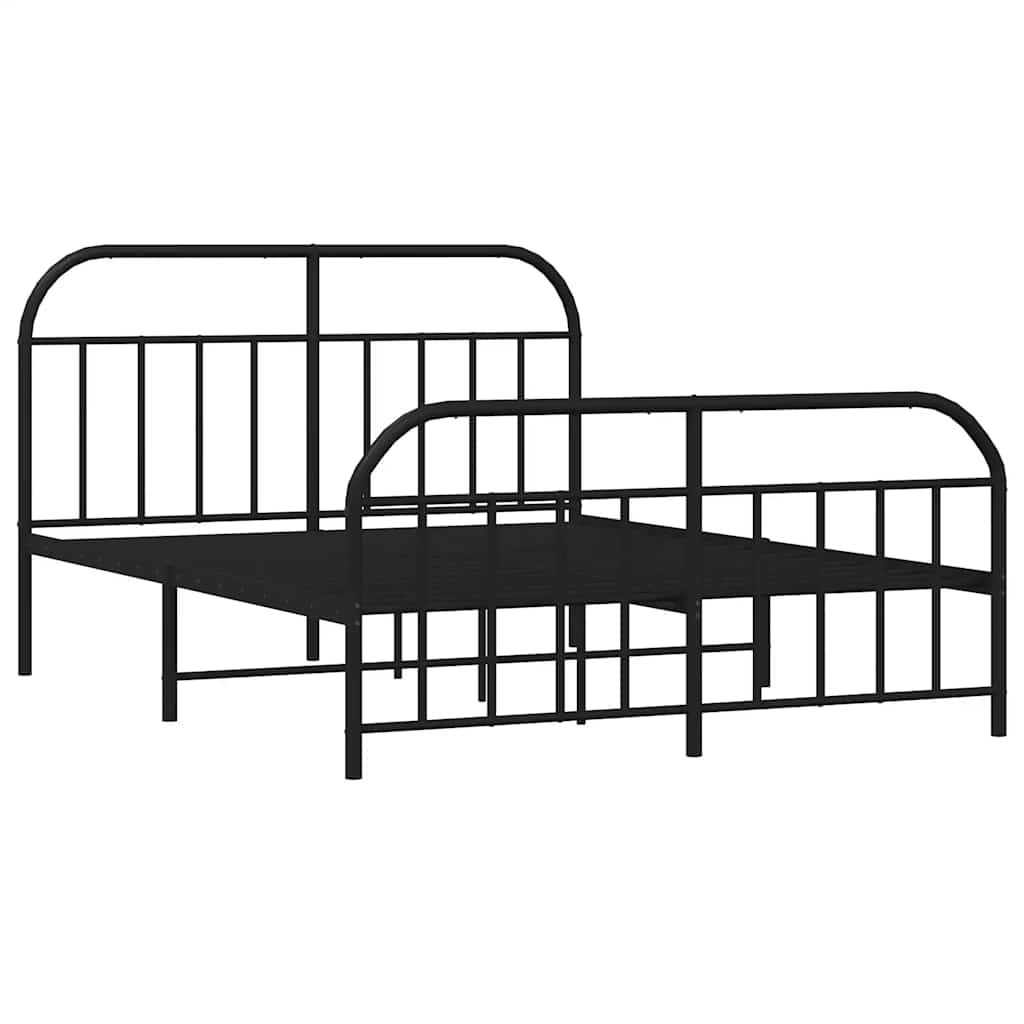 sengeramme med sengegavl og fodgærde 135x190 cm metal sort