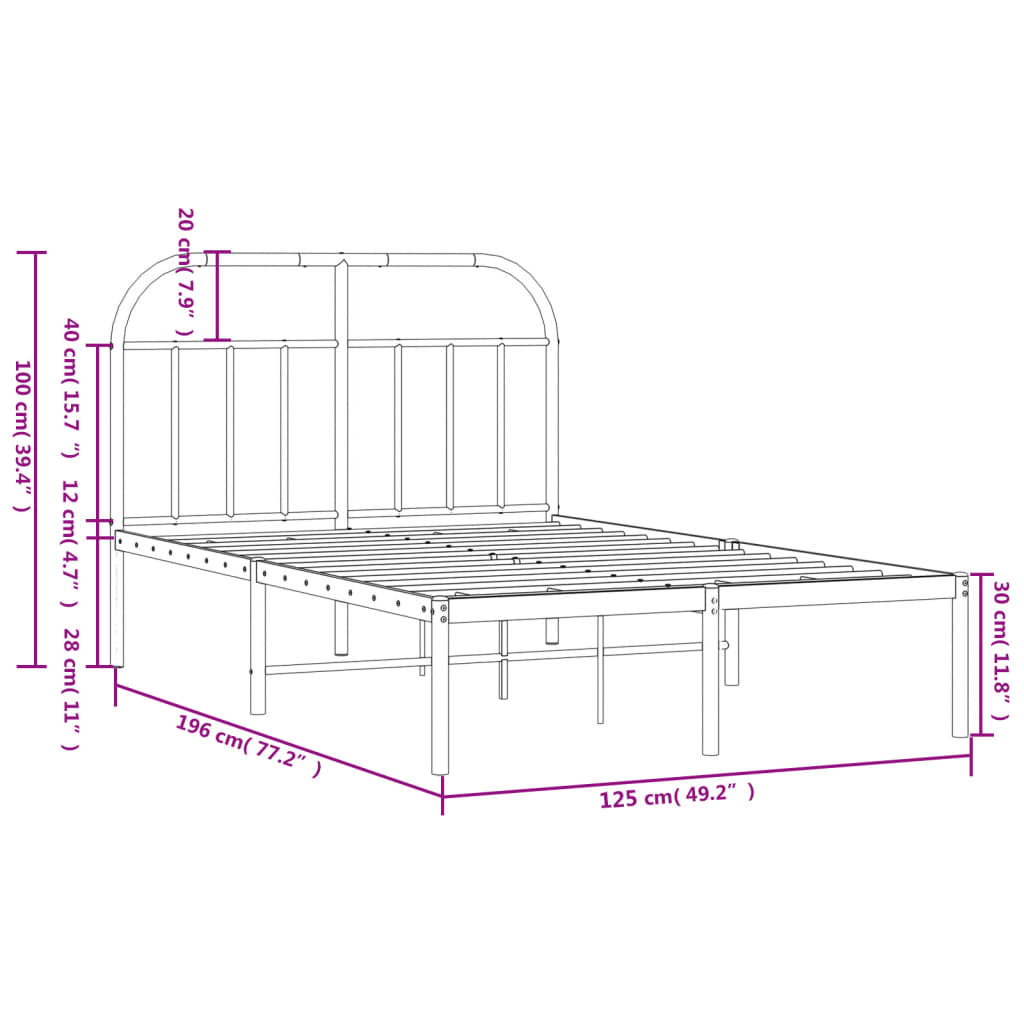 sengeramme med sengegavl 120x190 cm metal hvid